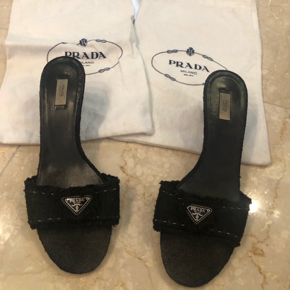 Prada Black Wedge Sandel SZ 8 - Picture 3 of 7